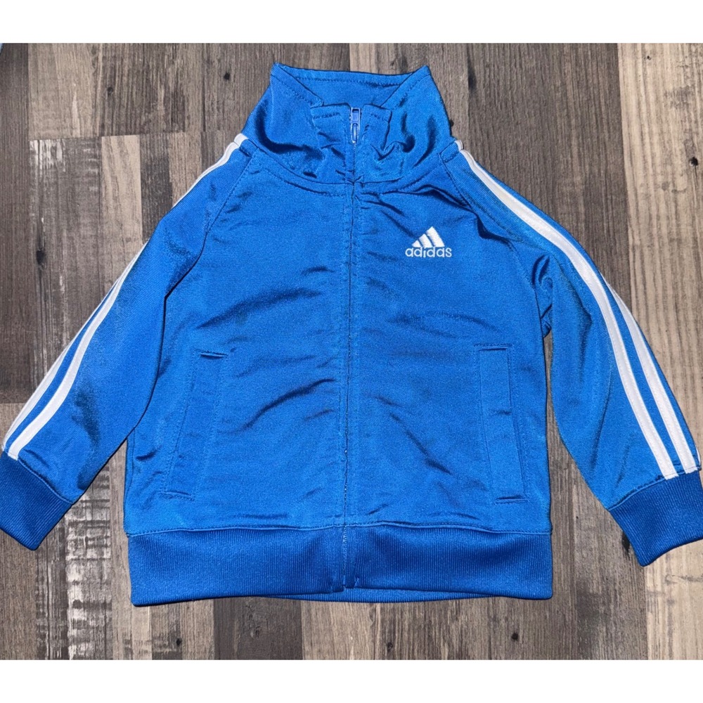 Adidas Blue Track Jacket Kids 12M Full Zip Stripe Athletic Jacket
